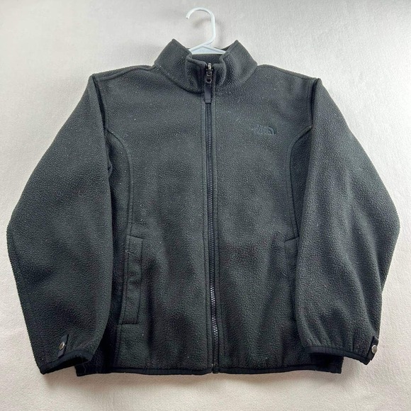 The North Face TNF Logo Full Zip Fleece Jacket Black Youth Boys Size Medium Warm - Picture 1 of 7